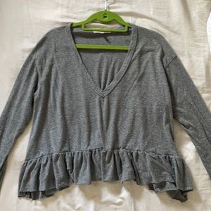 Urban Outfitters Long Sleeve Ruffle Bottom Top